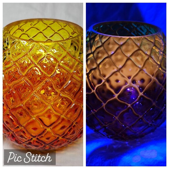 Viking Amberina Glass Pineapple Candy Jar Dish Orange Yellow Quilted - NO LID - Picture 1 of 15